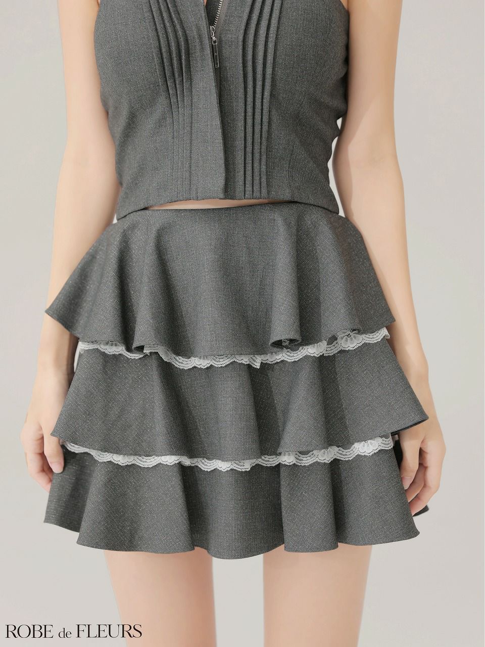 ROBE de FLEURS ローブドフルール 【XSサイズあり】 ラメツイルフリルセットアップフレアミニキャバドレス fm4328