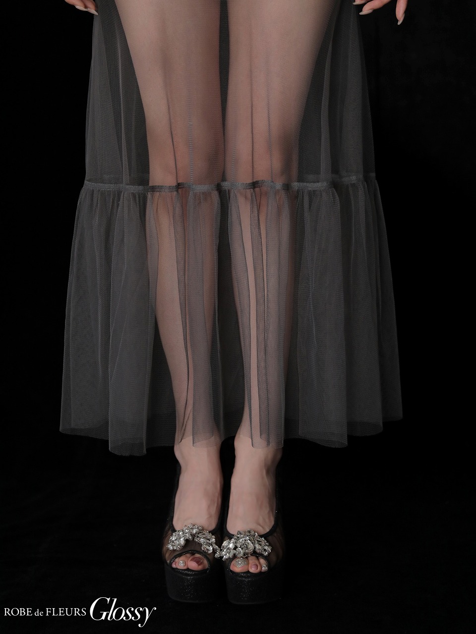 Glossy ローブドフルールグロッシー ラメニットオフショルセットアップロングキャバドレス gl3968