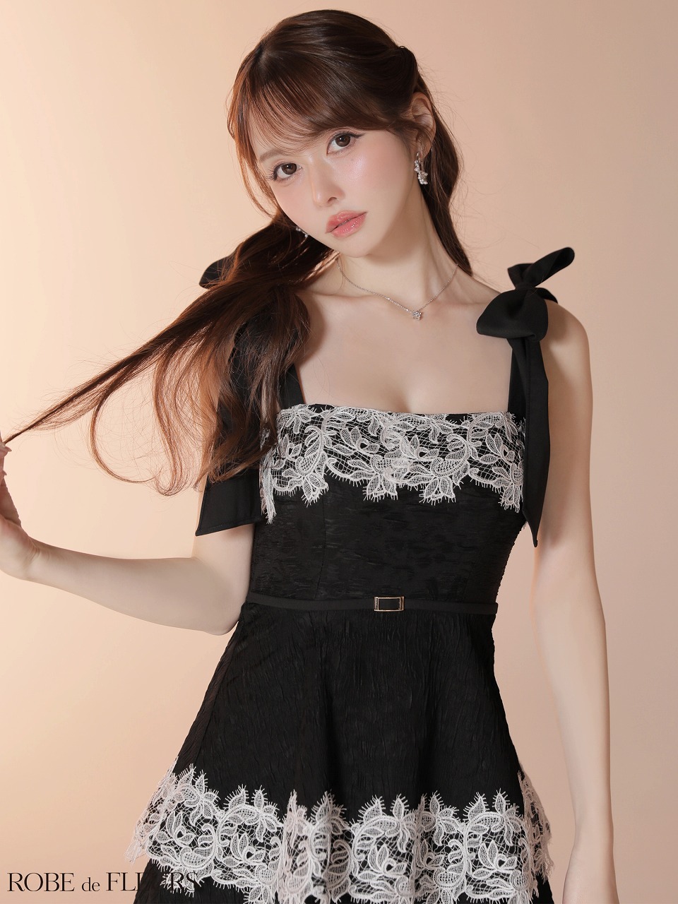 ROBE de FLEURS ローブドフルール 【Lサイズあり】 ジャガードレースティアードロングキャバドレス fm3487