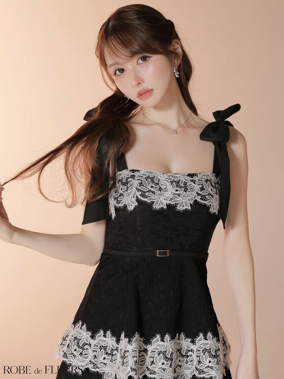 ROBE de FLEURS ローブドフルール 【Lサイズあり】 ジャガードレースティアードロングキャバドレス fm3487