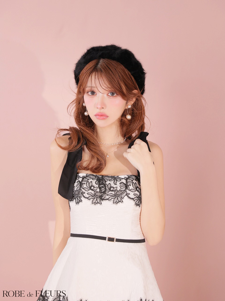 ROBE de FLEURS ローブドフルール 【Lサイズあり】 ジャガードレースティアードロングキャバドレス fm3487