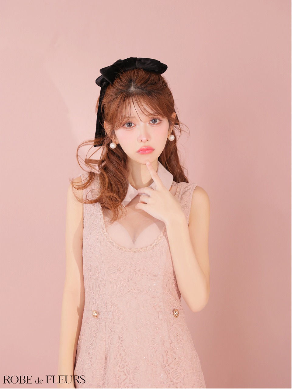 ROBE de FLEURS ローブドフルール 【XSサイズあり】襟付きシースルーデコルテレースミニキャバドレス fm3490