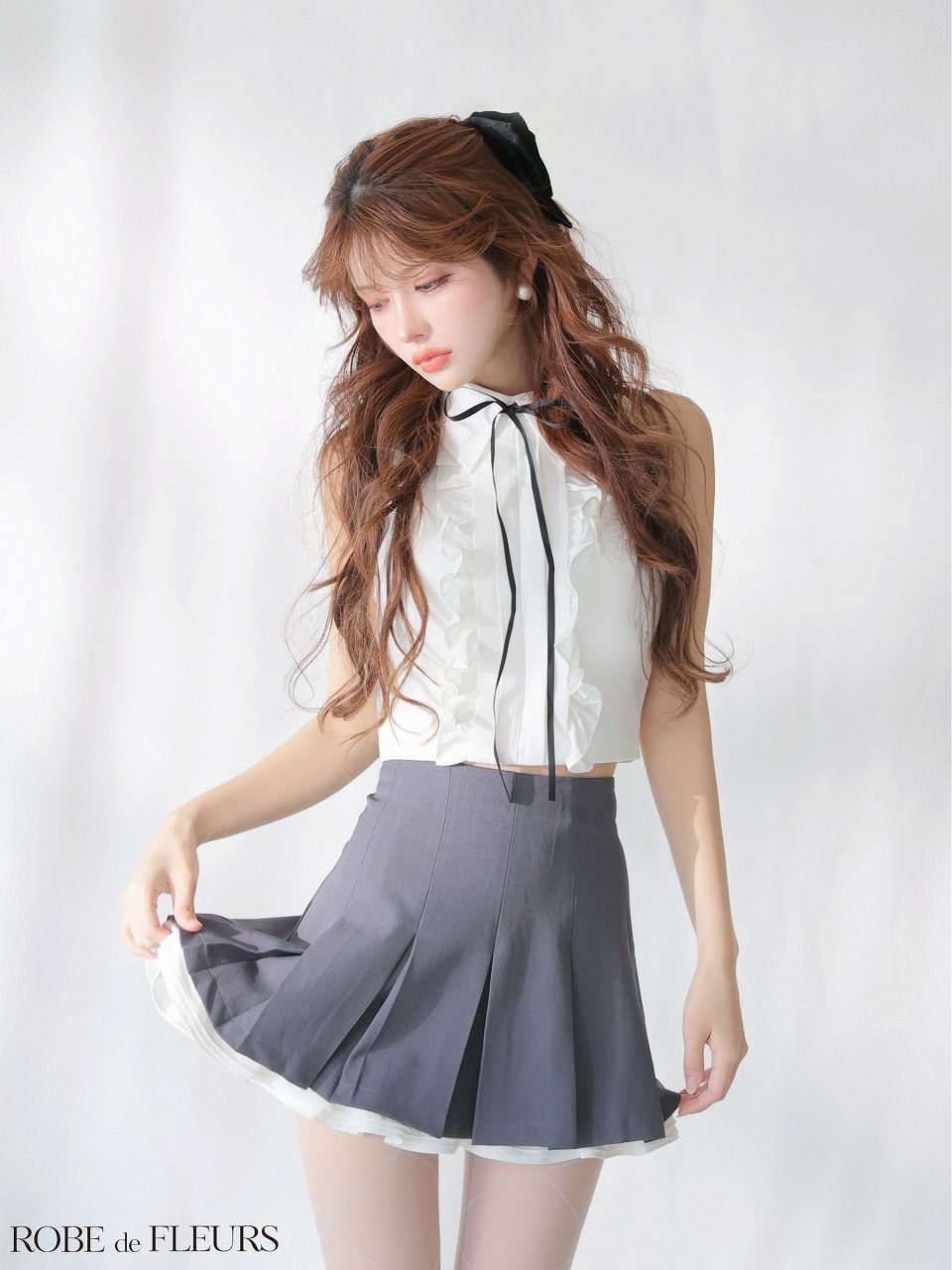 ROBE de FLEURS ローブドフルール 【XSサイズあり】フリルプリーツセットアップミニキャバドレス fm4609