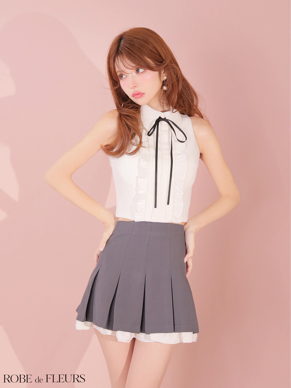 ROBE de FLEURS ローブドフルール 【XSサイズあり】フリルプリーツセットアップミニキャバドレス fm4609