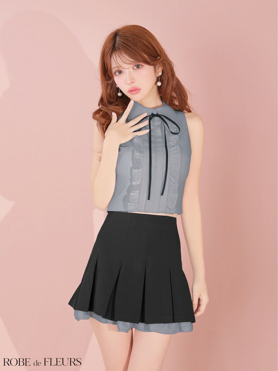 ROBE de FLEURS ローブドフルール 【XSサイズあり】フリルプリーツセットアップミニキャバドレス fm4609