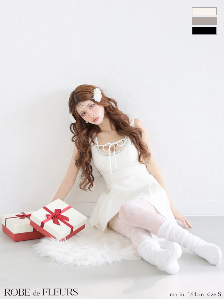 ROBE de FLEURS ローブドフルール 【XSサイズあり】ラメツイードビジューラインミニキャバドレス fm4631