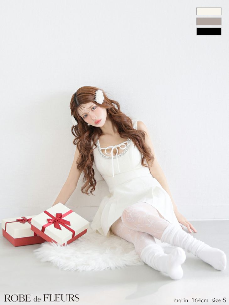 ROBE de FLEURS ローブドフルール ブラック リボンデザインホルター