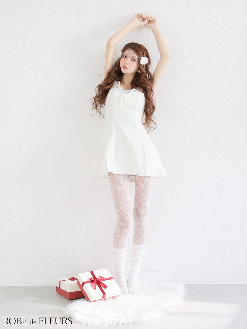 ROBE de FLEURS ローブドフルール 【XSサイズあり】ラメツイードビジューラインミニキャバドレス fm4631