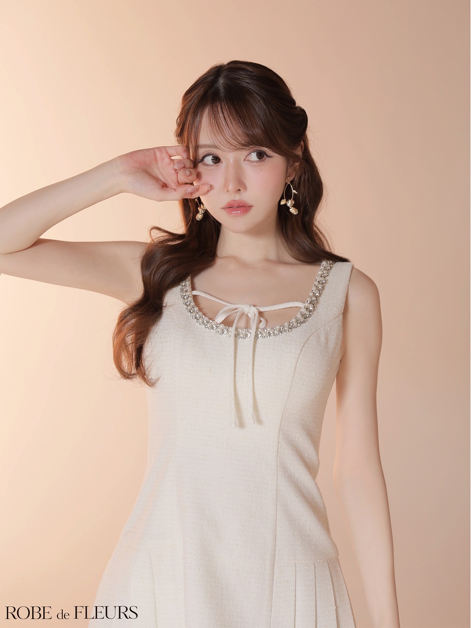 ROBE de FLEURS ローブドフルール 【XSサイズあり】ラメツイードビジューラインミニキャバドレス fm4631