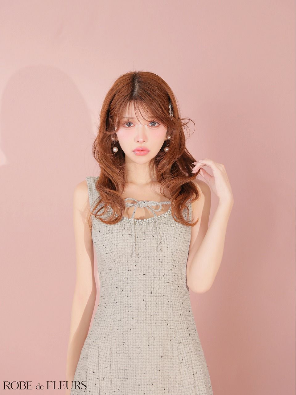 ROBE de FLEURS ローブドフルール 【XSサイズあり】ラメツイードビジューラインミニキャバドレス fm4631