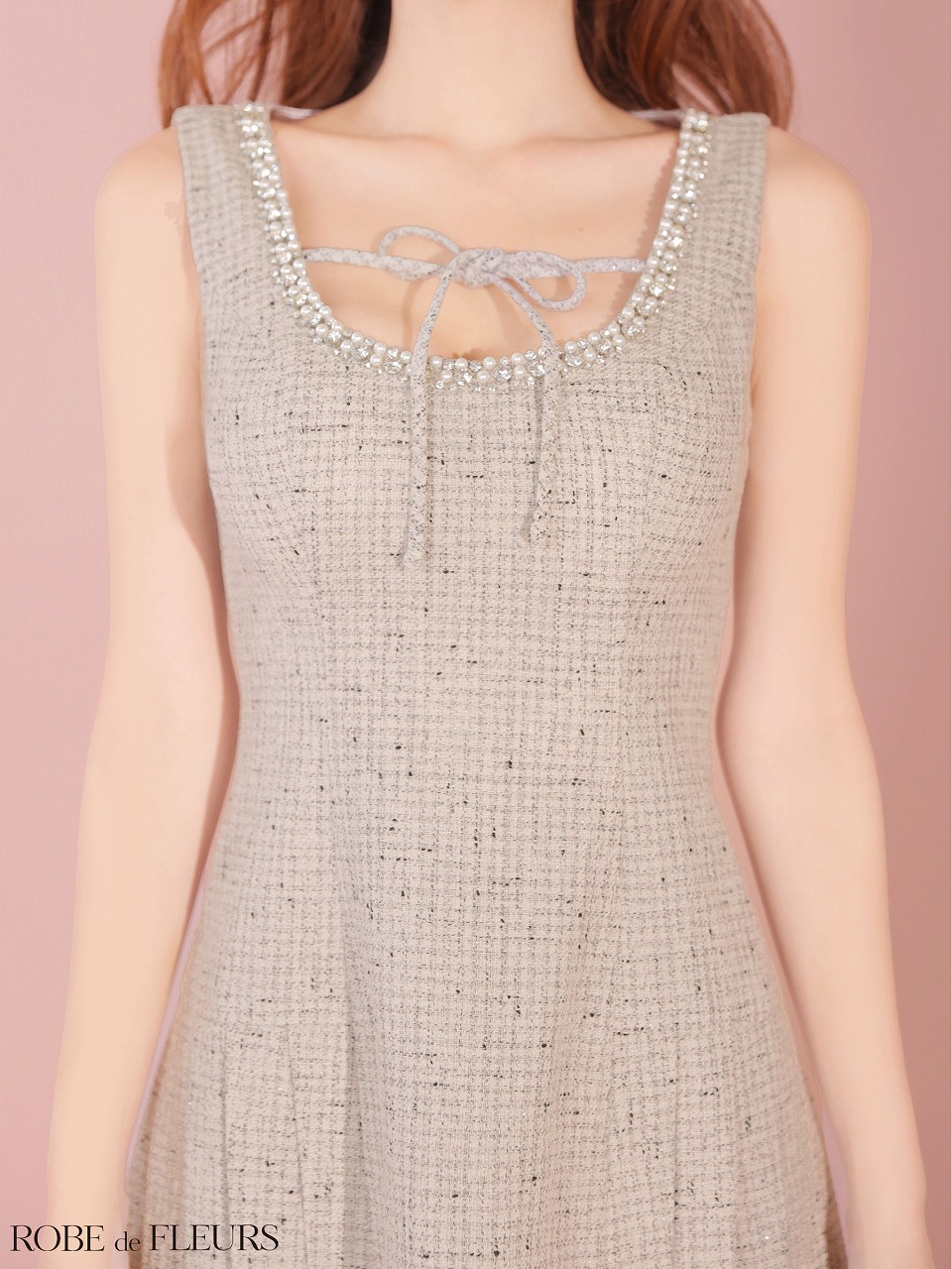 ROBE de FLEURS ローブドフルール 【XSサイズあり】ラメツイードビジューラインミニキャバドレス fm4631