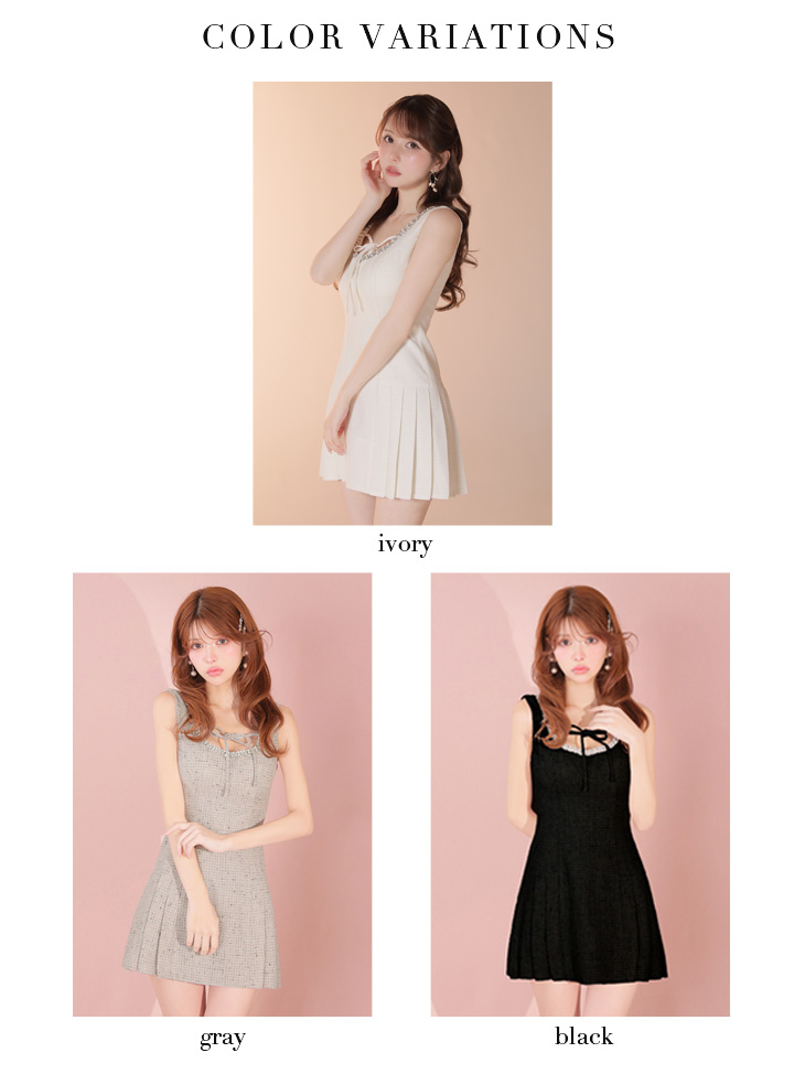 ROBE de FLEURS ローブドフルール 【XSサイズあり】ラメツイードビジューラインミニキャバドレス fm4631