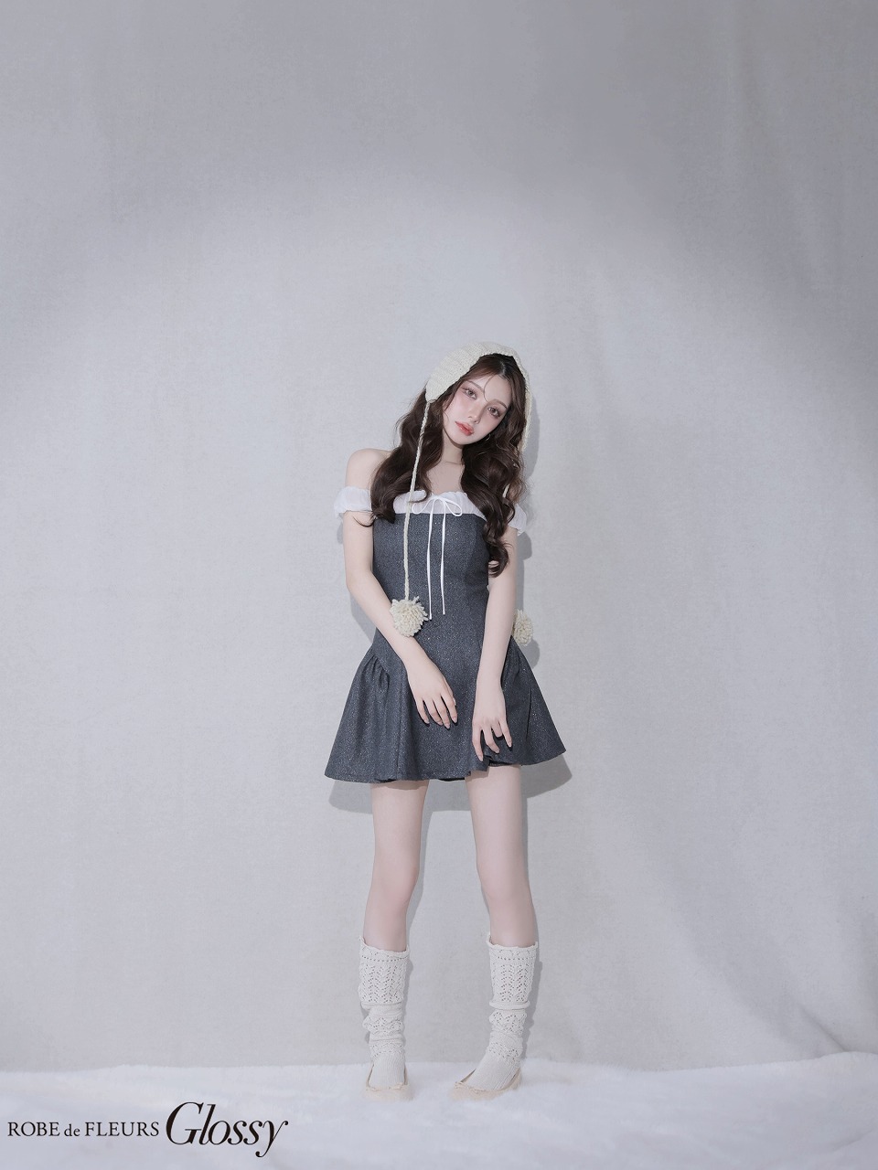 ROBE de FLEURS anier.ROBE ローブドフルール アニエルローブ 【XSサイズあり】 Glitter flannel off-the-shoulder mini dress グリッターフランネルオフショルミニドレス fm-anier4058