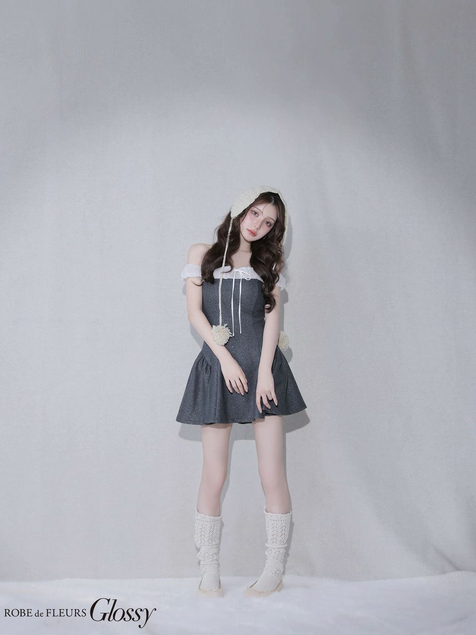 ROBE de FLEURS anier.ROBE ローブドフルール アニエルローブ 【XSサイズあり】 Glitter flannel off-the-shoulder mini dress グリッターフランネルオフショルミニドレス fm-anier4058