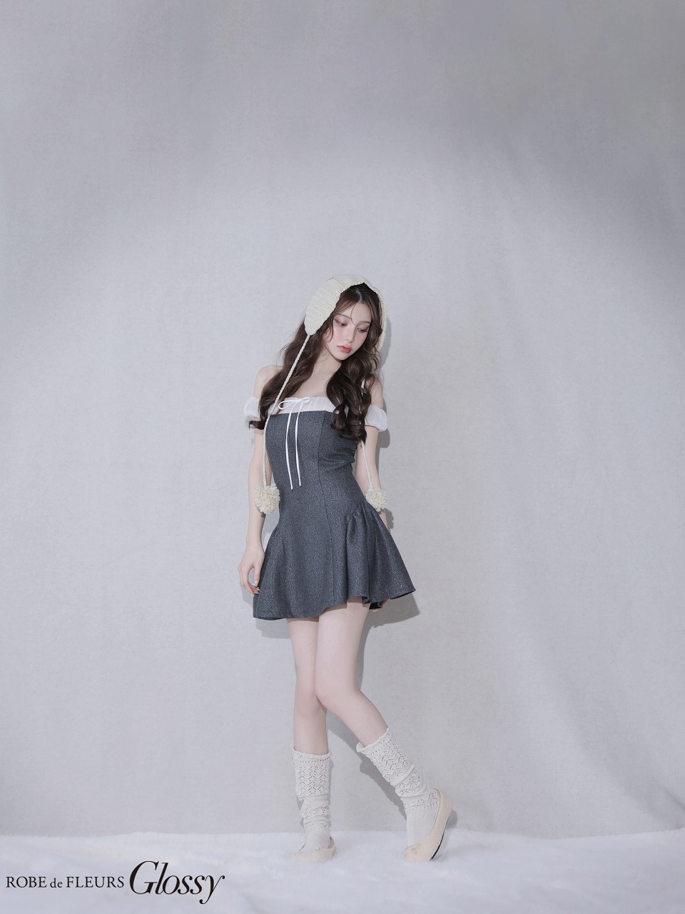 ROBE de FLEURS anier.ROBE ローブドフルール アニエルローブ 【XSサイズあり】 Glitter flannel off-the-shoulder mini dress グリッターフランネルオフショルミニドレス fm-anier4058