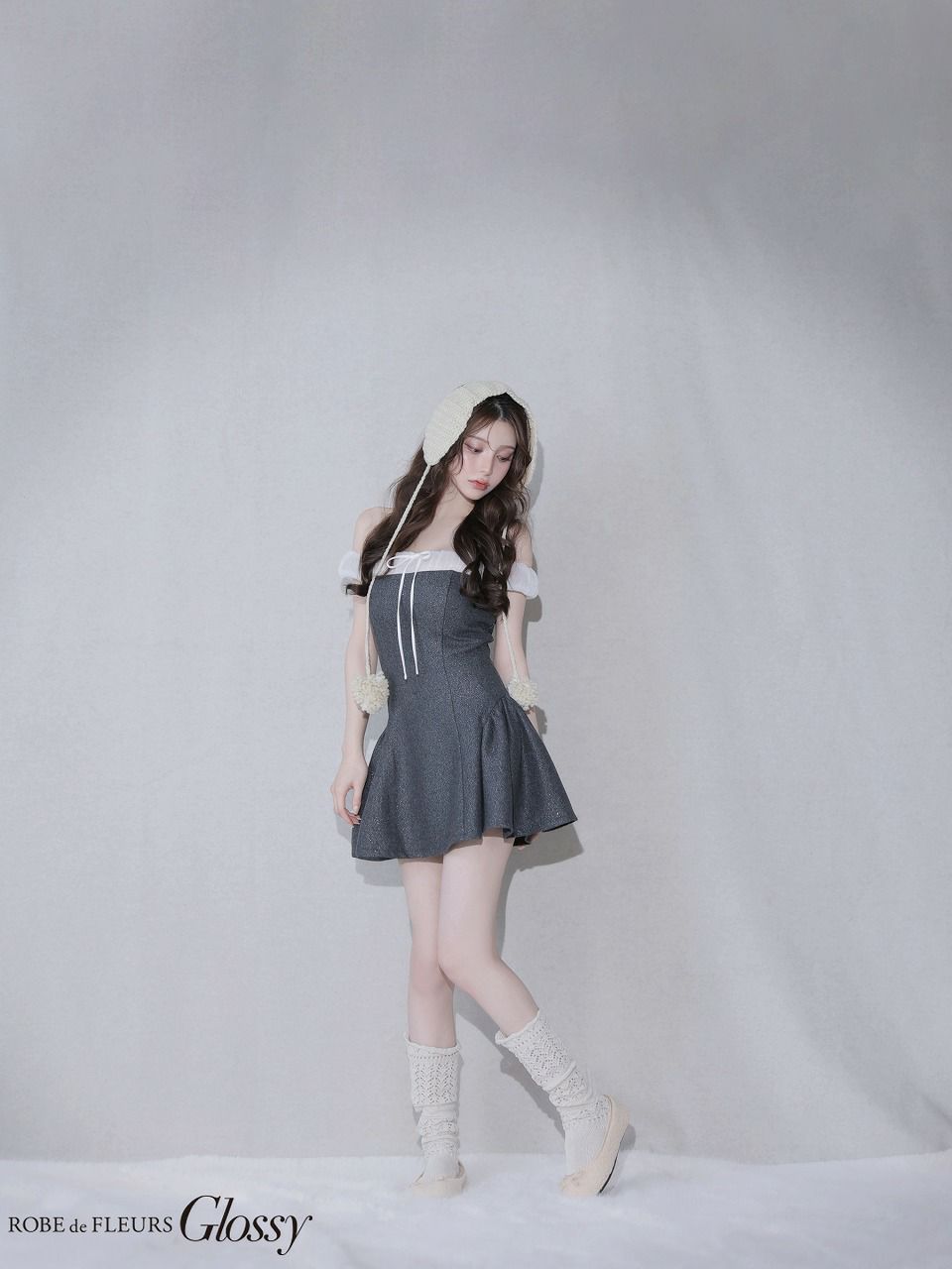 ROBE de FLEURS anier.ROBE ローブドフルール アニエルローブ 【XSサイズあり】 Glitter flannel off-the-shoulder mini dress グリッターフランネルオフショルミニドレス fm-anier4058