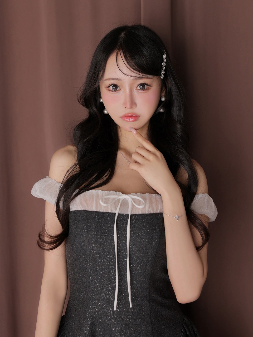 ROBE de FLEURS anier.ROBE ローブドフルール アニエルローブ 【XSサイズあり】 Glitter flannel off-the-shoulder mini dress グリッターフランネルオフショルミニドレス fm-anier4058