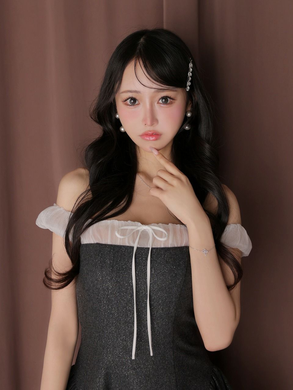 ROBE de FLEURS anier.ROBE ローブドフルール アニエルローブ 【XSサイズあり】 Glitter flannel off-the-shoulder mini dress グリッターフランネルオフショルミニドレス fm-anier4058