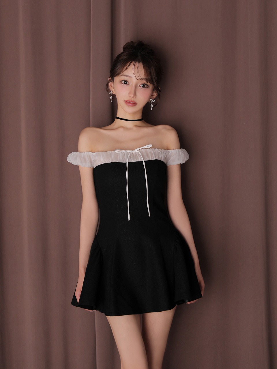 ROBE de FLEURS anier.ROBE ローブドフルール アニエルローブ 【XSサイズあり】 Glitter flannel off-the-shoulder mini dress グリッターフランネルオフショルミニドレス fm-anier4058