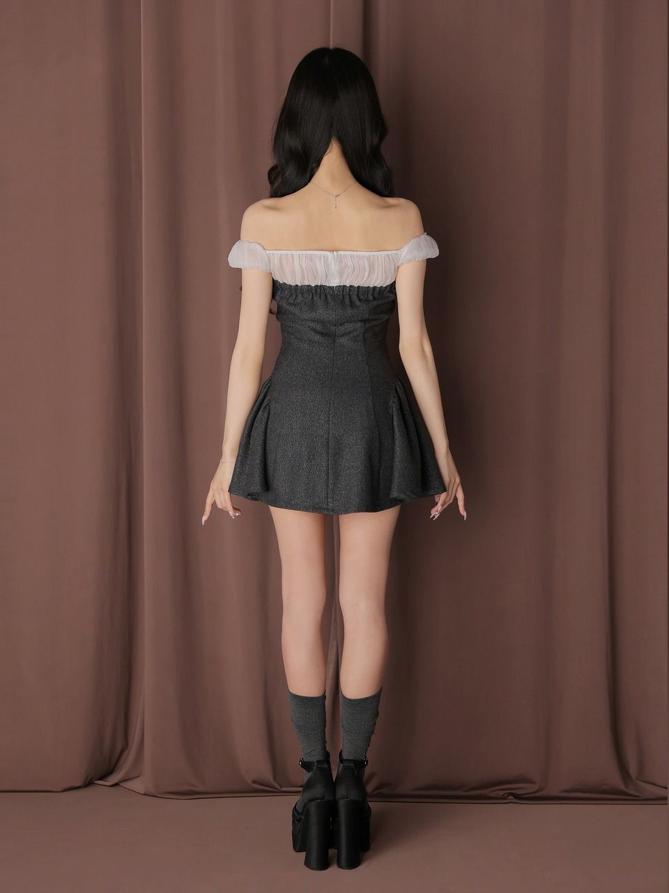 ROBE de FLEURS anier.ROBE ローブドフルール アニエルローブ 【XSサイズあり】 Glitter flannel off-the-shoulder mini dress グリッターフランネルオフショルミニドレス fm-anier4058