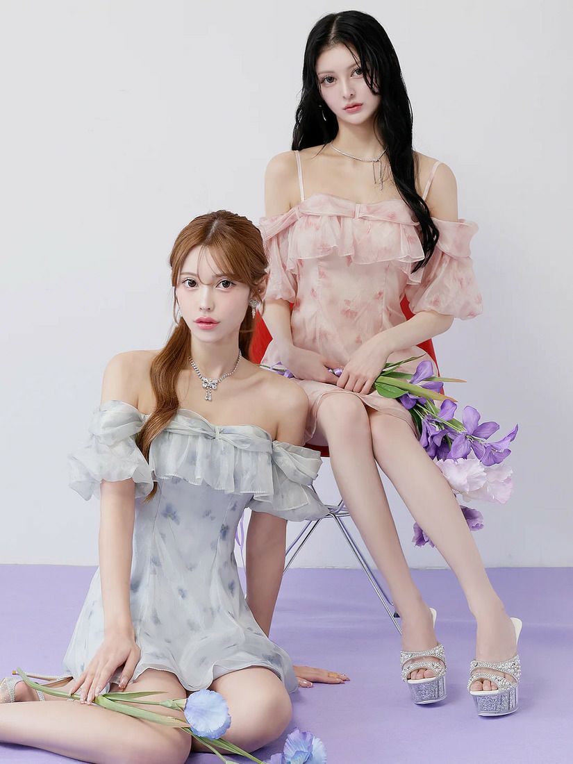 AngelR エンジェルアール 花柄シフォンオフショル2WAYフリルフレアマイクロミニドレス ar26802