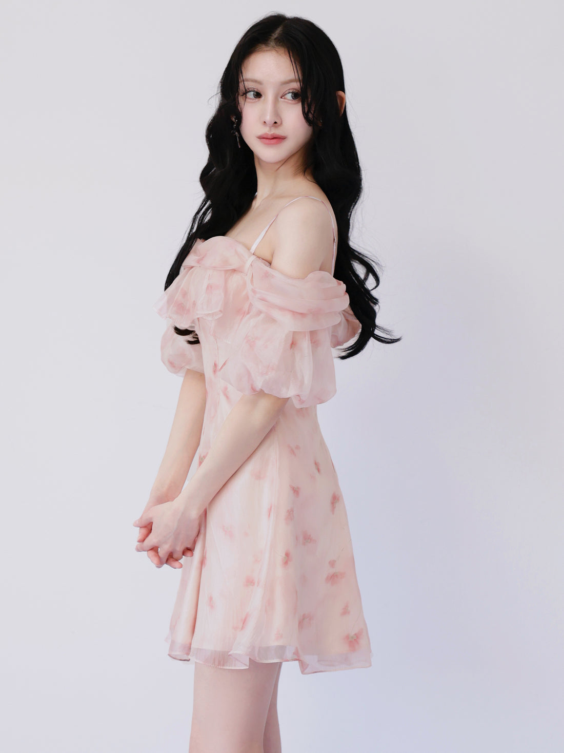 AngelR エンジェルアール 花柄シフォンオフショル2WAYフリルフレアマイクロミニドレス ar26802