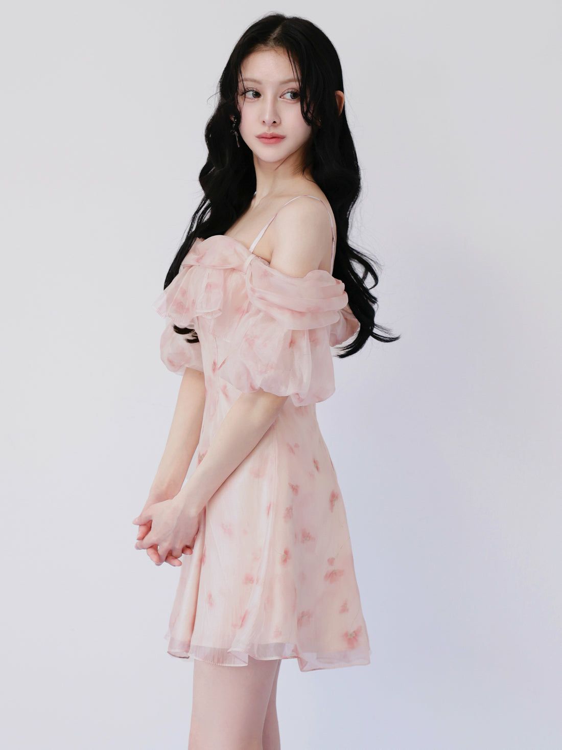 AngelR エンジェルアール 花柄シフォンオフショル2WAYフリルフレアマイクロミニドレス ar26802