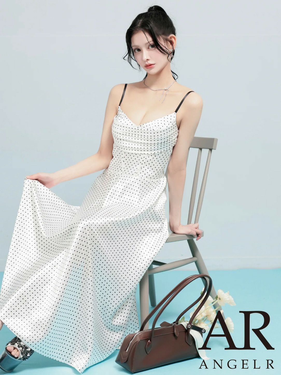 AngelR エンジェルアール バストシャーリングドットフレアマキシロングドレス ar26205-ks