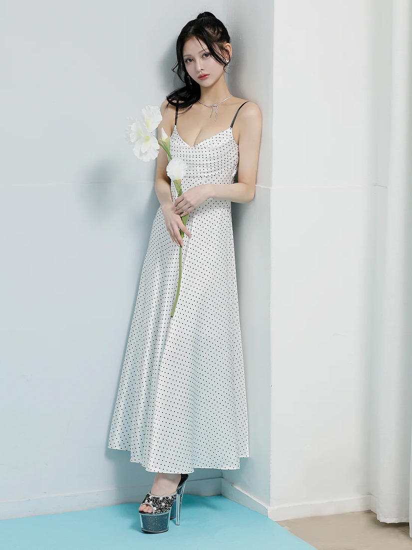 AngelR エンジェルアール バストシャーリングドットフレアマキシロングドレス ar26205-ks