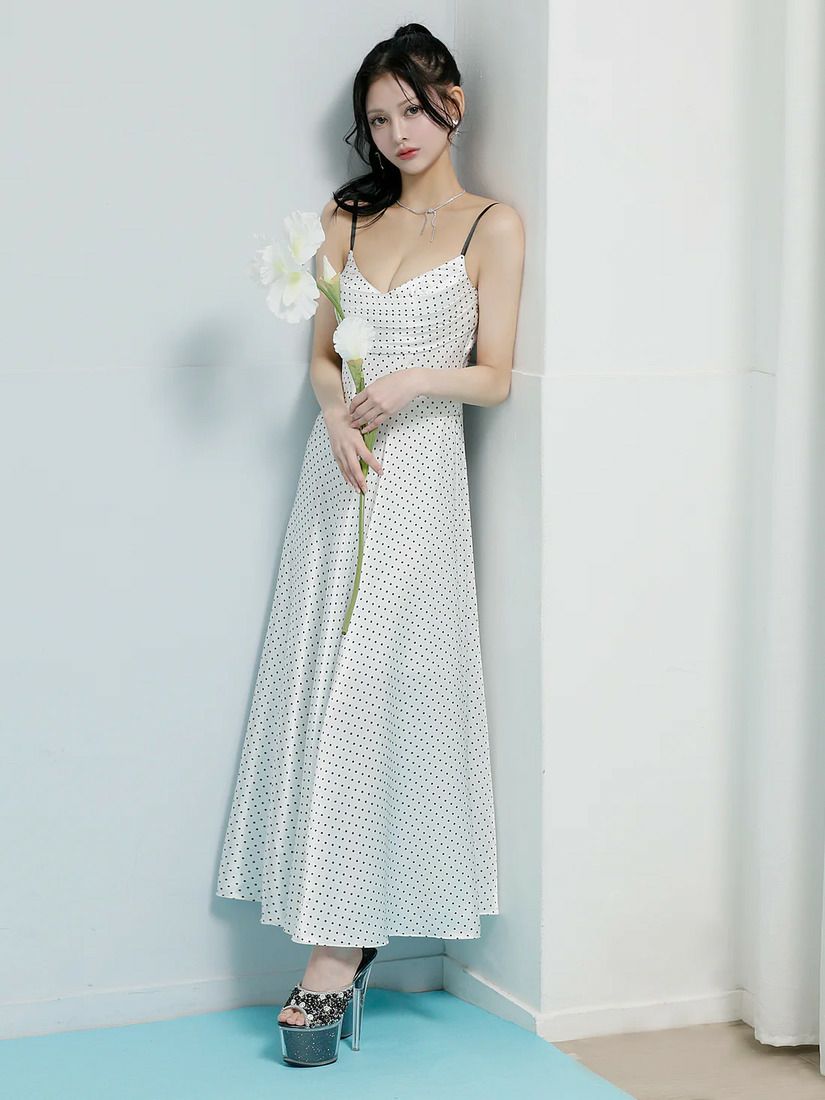 AngelR エンジェルアール バストシャーリングドットフレアマキシロングドレス ar26205-ks