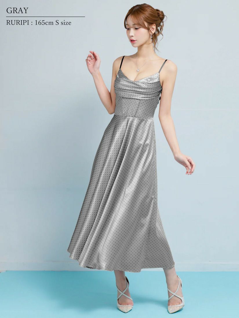 AngelR エンジェルアール バストシャーリングドットフレアマキシロングドレス ar26205-ks