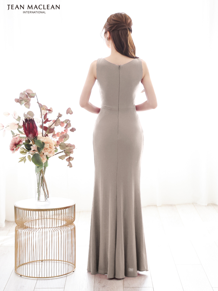 JEAN MACLEAN ジャンマクレーン ワンカラー/ラメニット/ウエストクロス/スリット入り/タイト/ロングドレス ja51861