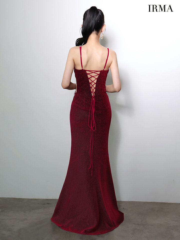 IRMA イルマ ラメニット/ラグジュアリービジュー/カットアウト/スリット入り/タイト ロングドレス ir51971