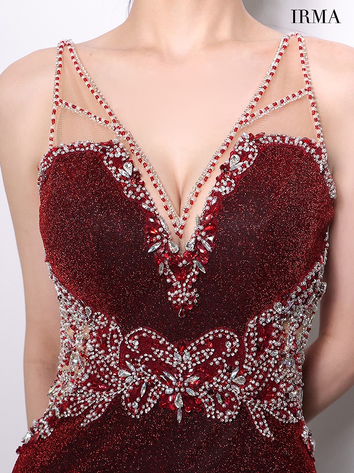 IRMA イルマ ラメニット/ラグジュアリービジュー/カットアウト/スリット入り/タイト ロングドレス ir51971