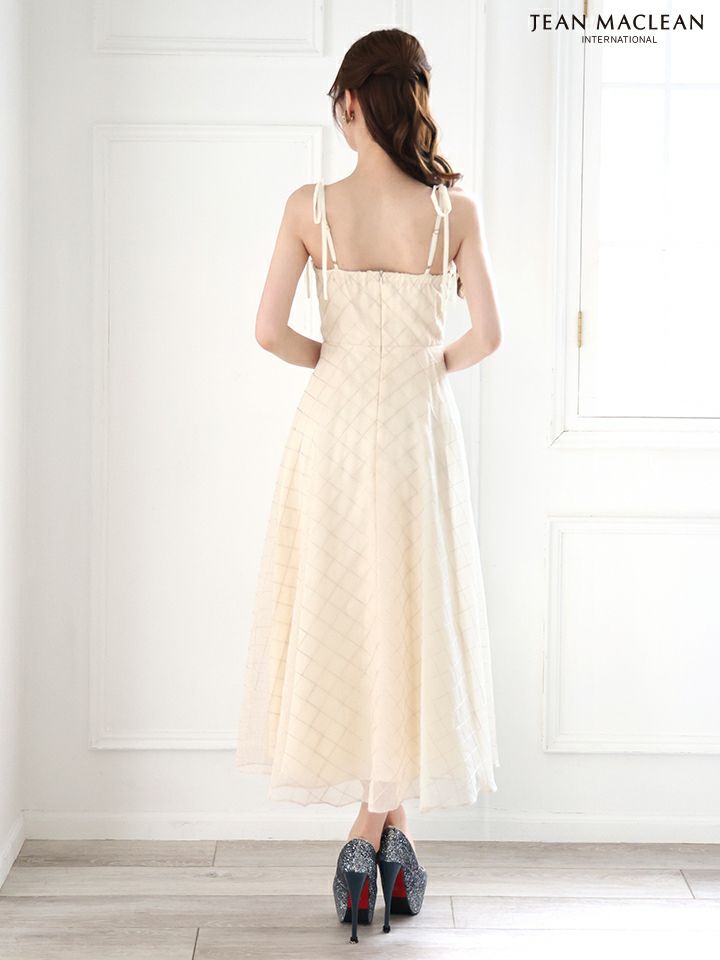JEAN MACLEAN ジャンマクレーン キルティング/リボンブローチ/パールビジュー/カットアウト/ミモレ丈/フレア/ミディアムドレス ワンピース ja51874
