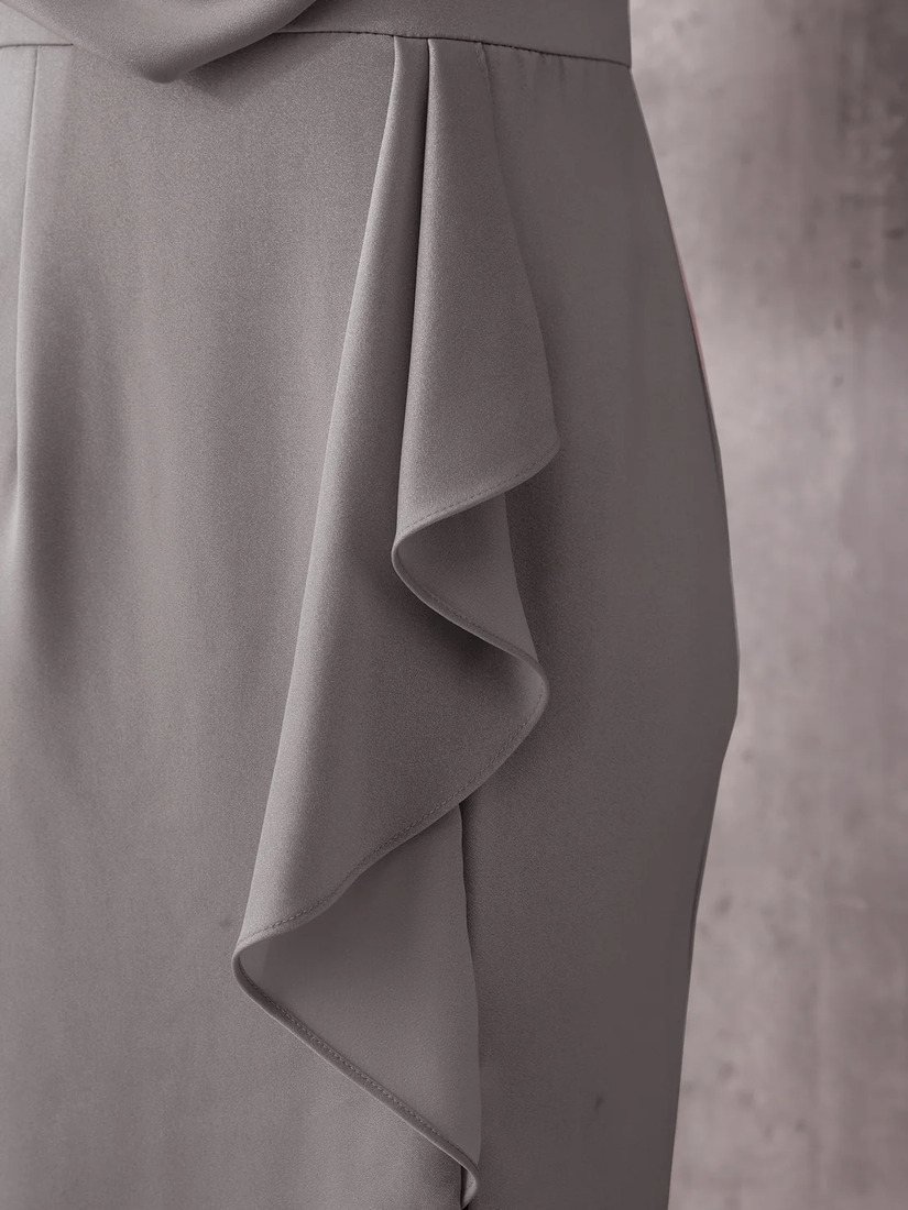 Veautt ヴュート フロントドレープデザインバストタックウエストマークフリルタイトミディアムドレス  vt022602