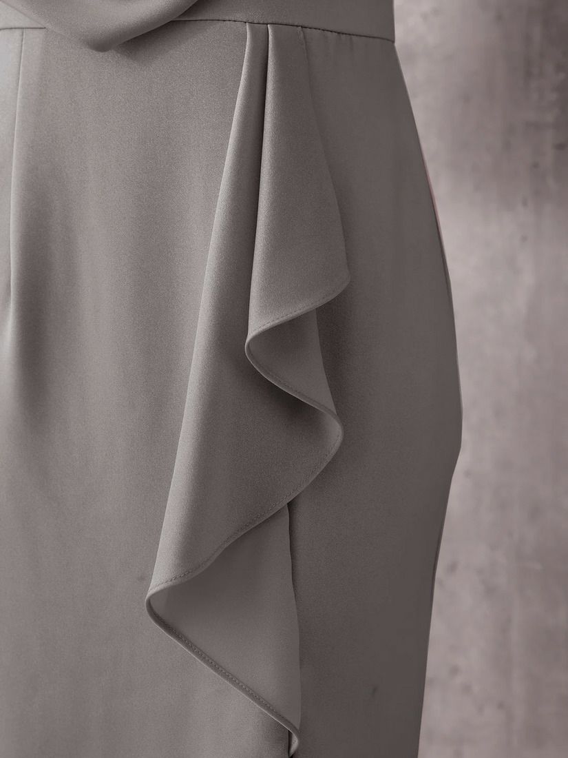 Veautt ヴュート フロントドレープデザインバストタックウエストマークフリルタイトミディアムドレス  vt022602