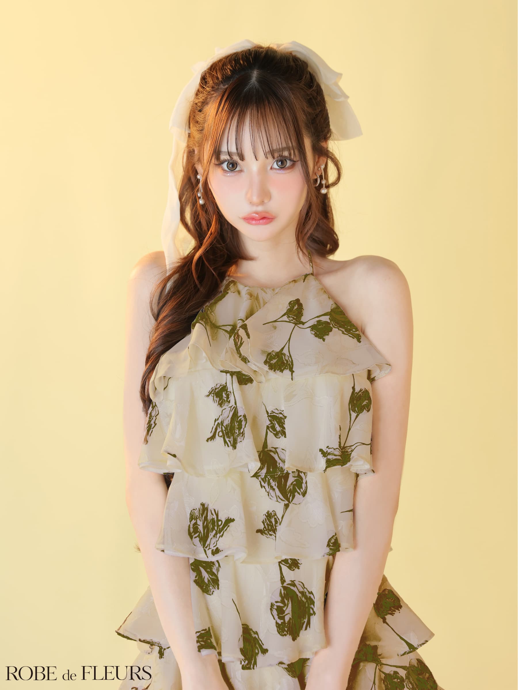 ROBE de FLEURS ローブドフルール 【XSサイズあり】フラワージャガードシフォンティアードミニキャバドレス fm4503-c