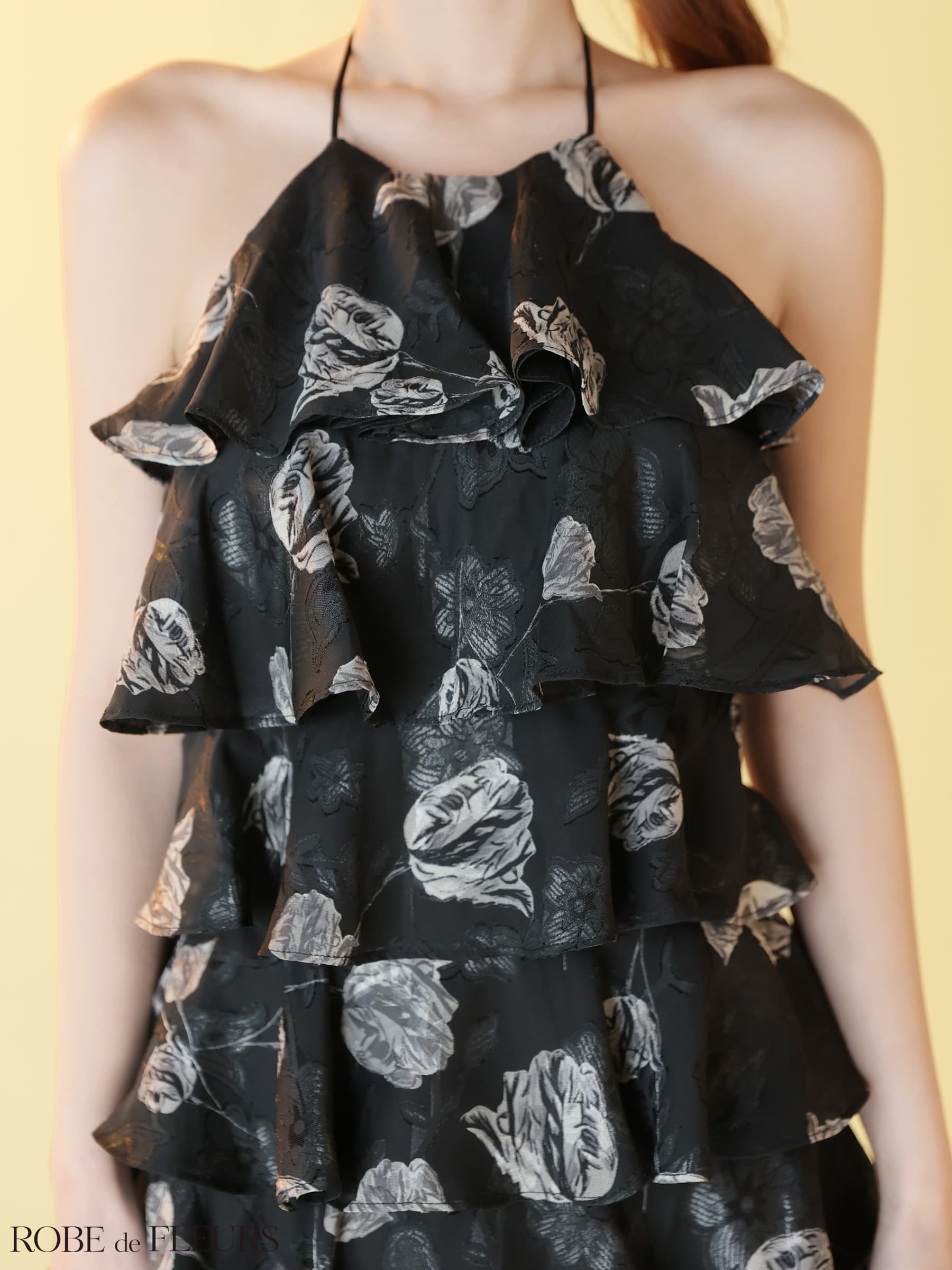 ROBE de FLEURS ローブドフルール 【XSサイズあり】フラワージャガードシフォンティアードミニキャバドレス fm4503-c