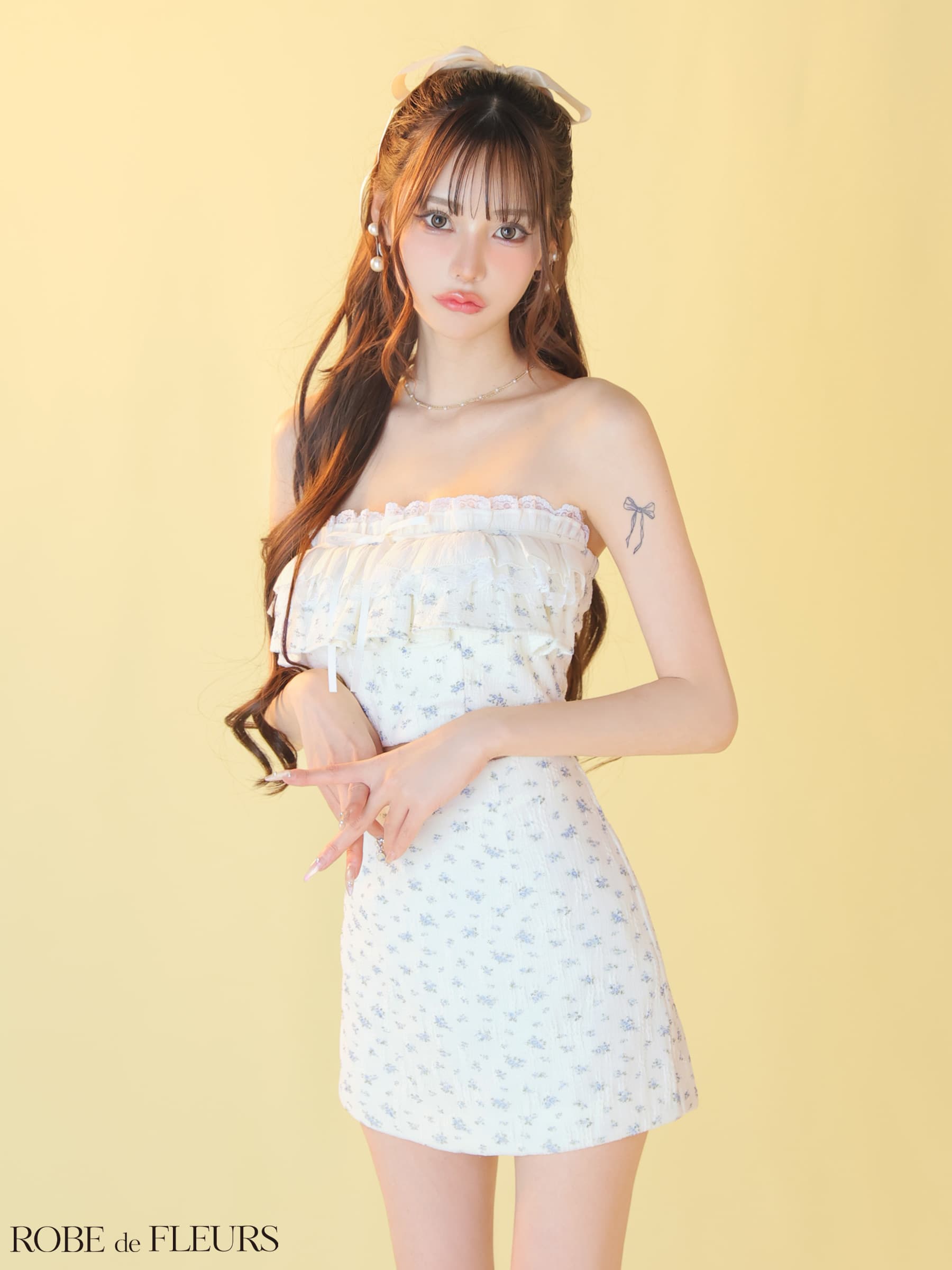 ROBE de FLEURS ローブドフルール 【XSサイズあり】小花柄レースフリルセットアップミニキャバドレス fm3495-c