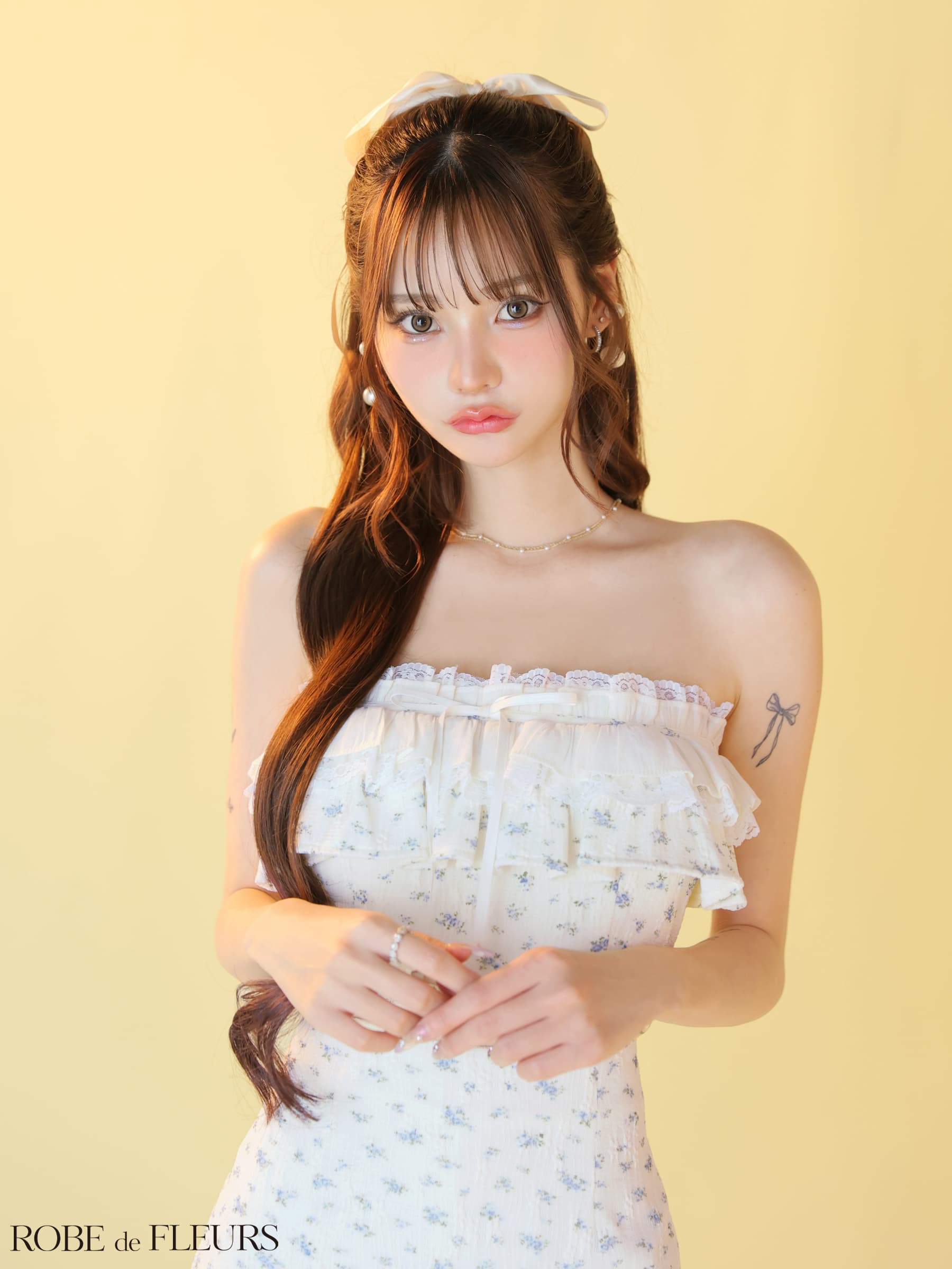 ROBE de FLEURS ローブドフルール 【XSサイズあり】小花柄レースフリルセットアップミニキャバドレス fm3495-c