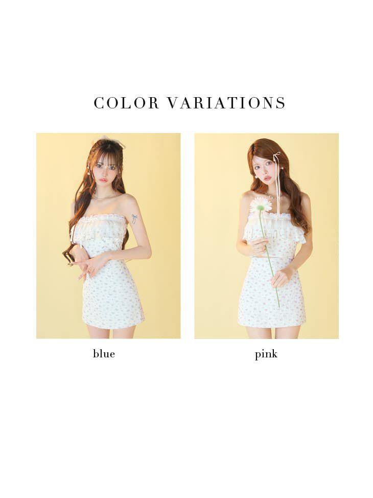 ROBE de FLEURS ローブドフルール 【XSサイズあり】小花柄レースフリルセットアップミニキャバドレス fm3495-c