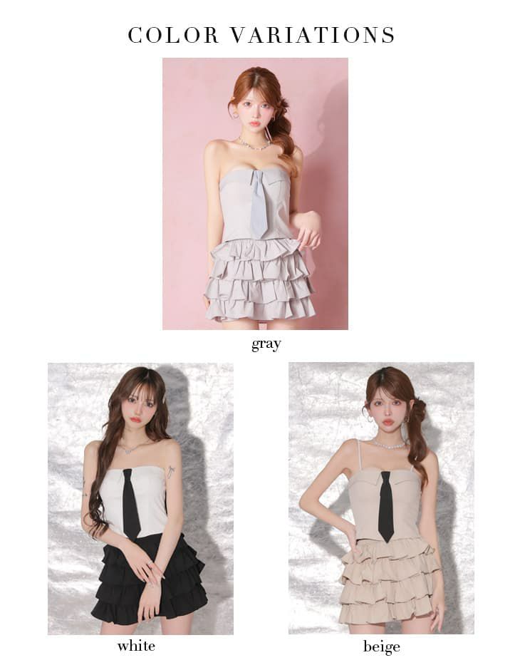 Glossy ローブドフルールグロッシー 【XSサイズあり】ネクタイ付きフリルティアードセットアップミニキャバドレス gl4229-c