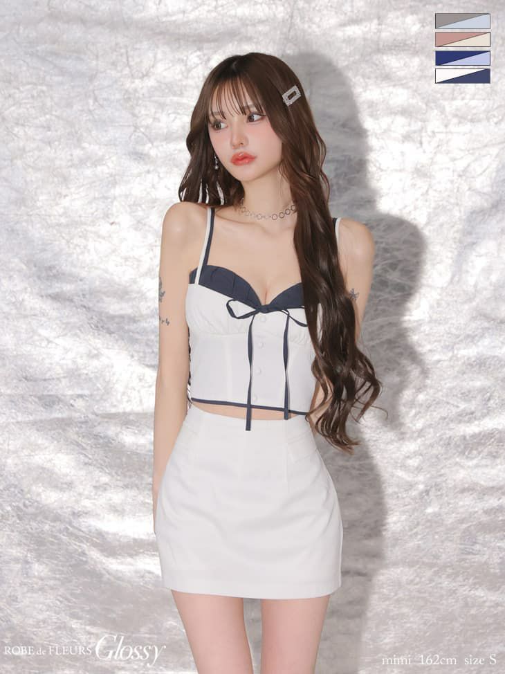 Glossy ローブドフルールグロッシー 【XS～Lサイズあり】バイカラーキャミレイヤードセットアップミニキャバドレス gl4221-c