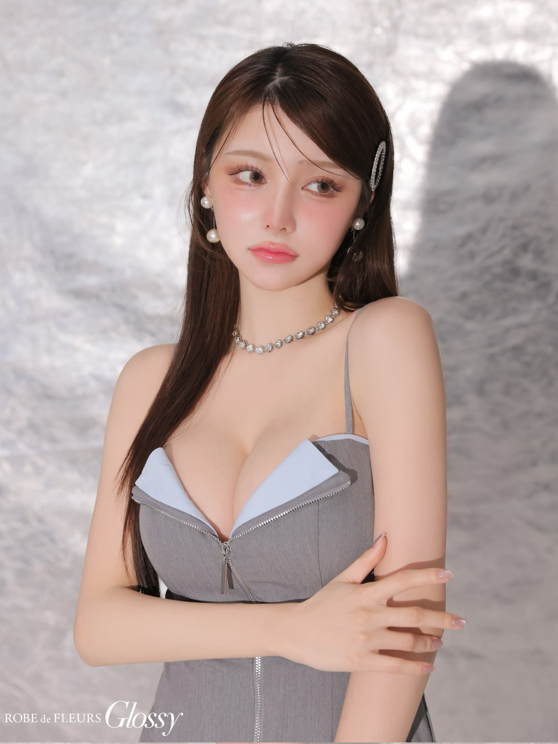 Glossy ローブドフルールグロッシー 【XSサイズあり】フロントジップ台形ミニキャバドレス gl4172-c