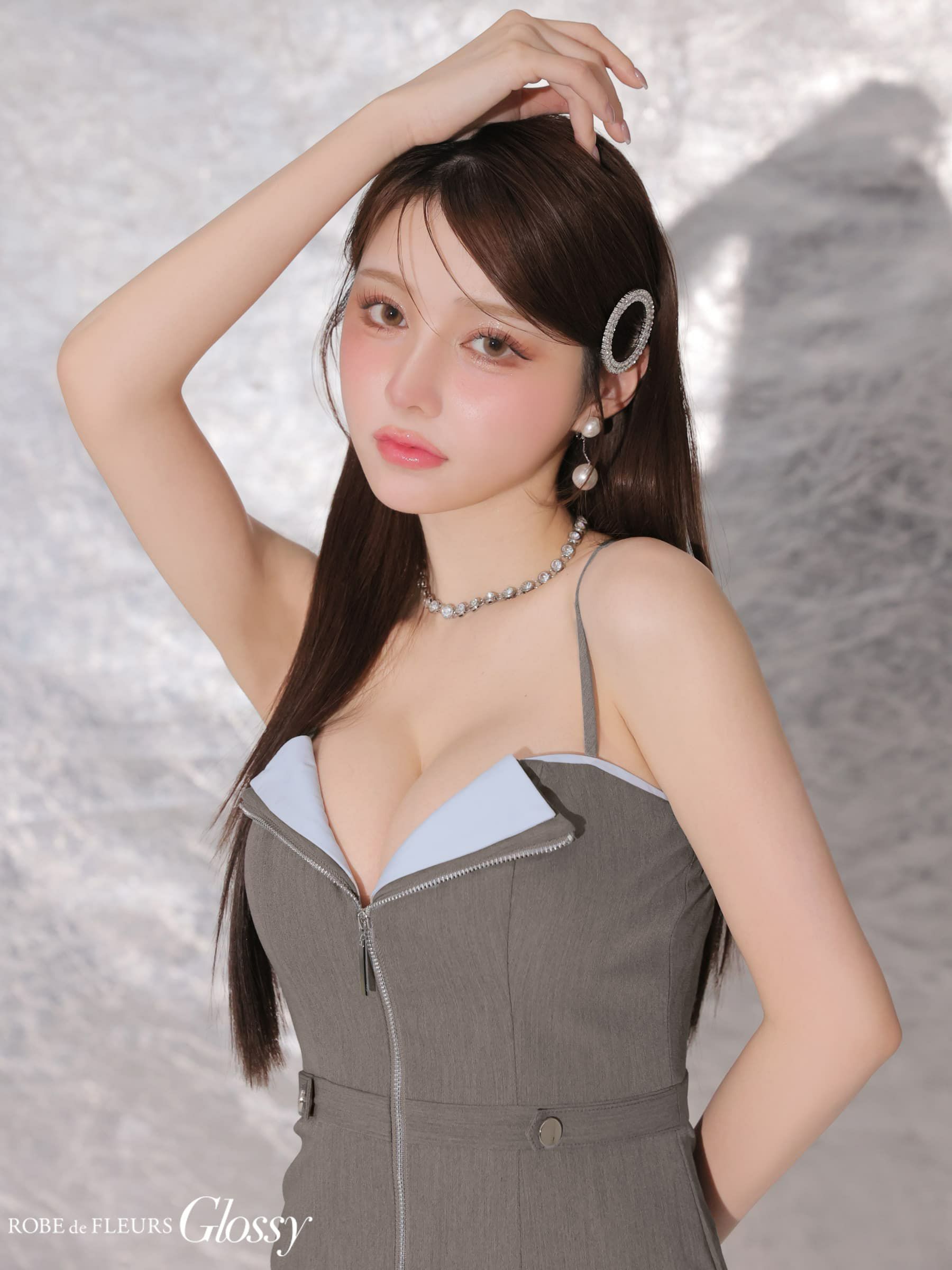 Glossy ローブドフルールグロッシー 【XSサイズあり】フロントジップ台形ミニキャバドレス gl4172-c