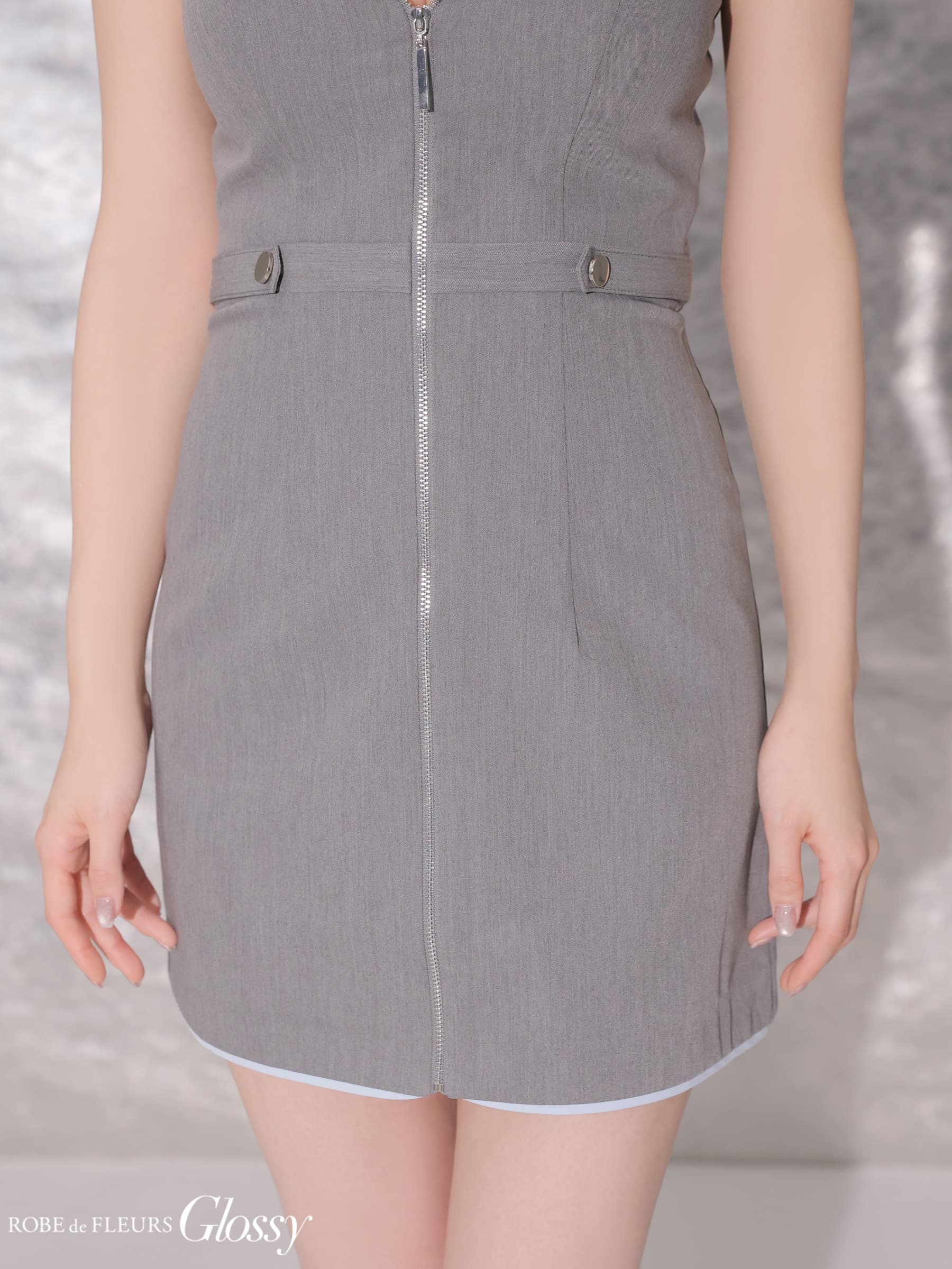 Glossy ローブドフルールグロッシー 【XSサイズあり】フロントジップ台形ミニキャバドレス gl4172-c