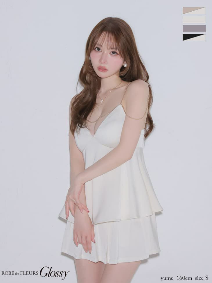 Glossy ローブドフルールグロッシー 【XSサイズあり】 チェーンサテンセットアップミニキャバドレス gl4640-c