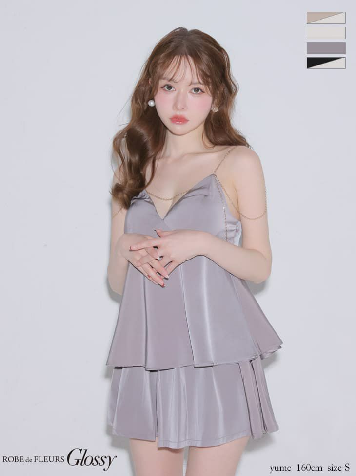 Glossy ローブドフルールグロッシー 【XSサイズあり】 チェーンサテンセットアップミニキャバドレス gl4640-c