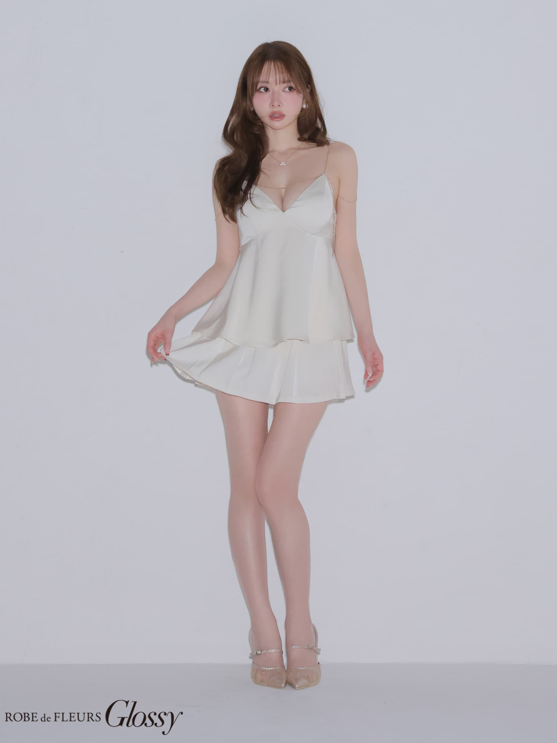 Glossy ローブドフルールグロッシー 【XSサイズあり】 チェーンサテンセットアップミニキャバドレス gl4640-c